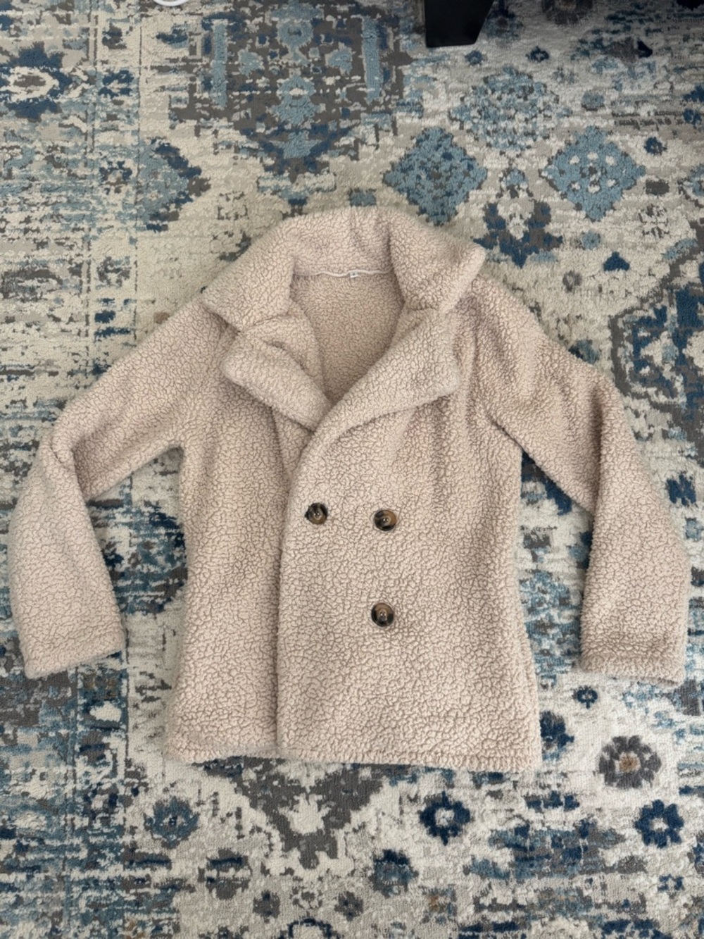 Cozy Double-Breasted Sherpa Peacoat in Light Beige